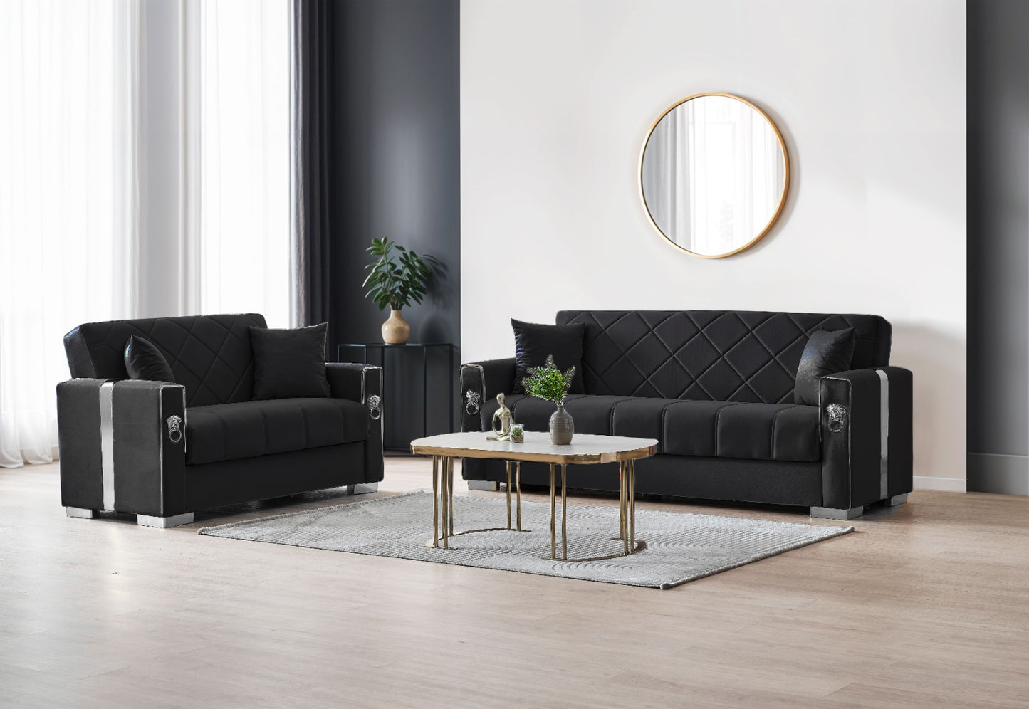 Lion Modern Black Silver 3+2+1 Seater Sofa Bed