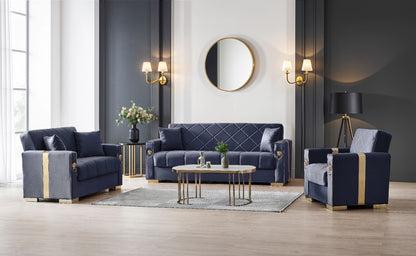 Lion Modern Blue Gold 3+2+1 Seater Sofa Bed