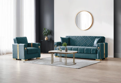Lion Modern Green Gold 3+2+1 Seater Sofa Bed
