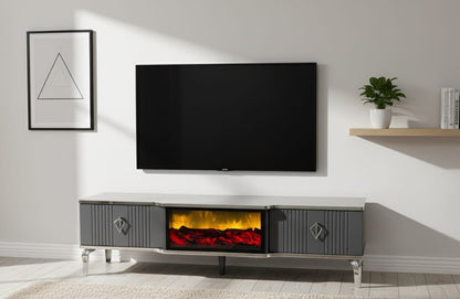 Remote Controlled Flame Effect TV Unit - Gray/Silver