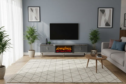 Remote Controlled Flame Effect TV Unit - Gray/Silver