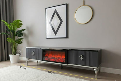 Remote Controlled Flame Effect TV Unit - Gray/Silver