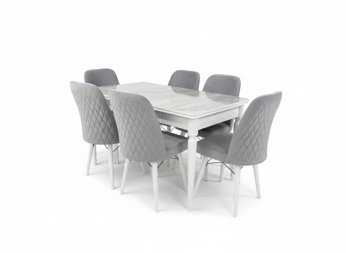 Lux White Leg Wooden Marble effect 6 Chairs