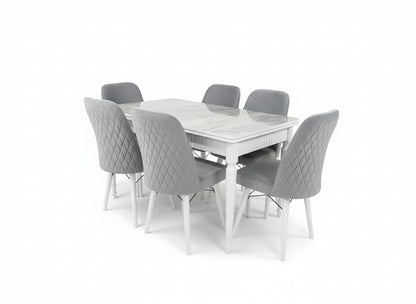 Lux White Leg Wooden Marble effect 6 Chairs
