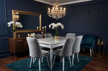 Lux White Leg Wooden Marble effect 6 Chairs