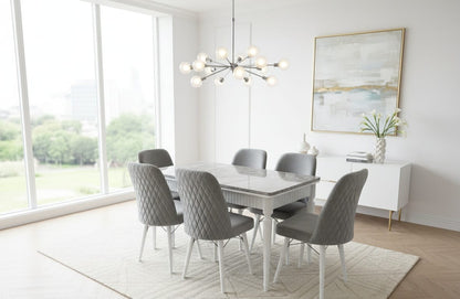 Lux White Leg Wooden Marble effect 6 Chairs