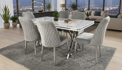 Lux Marble Effect Wooden Modern Metal Legs Dining Table Set 6 Chairs