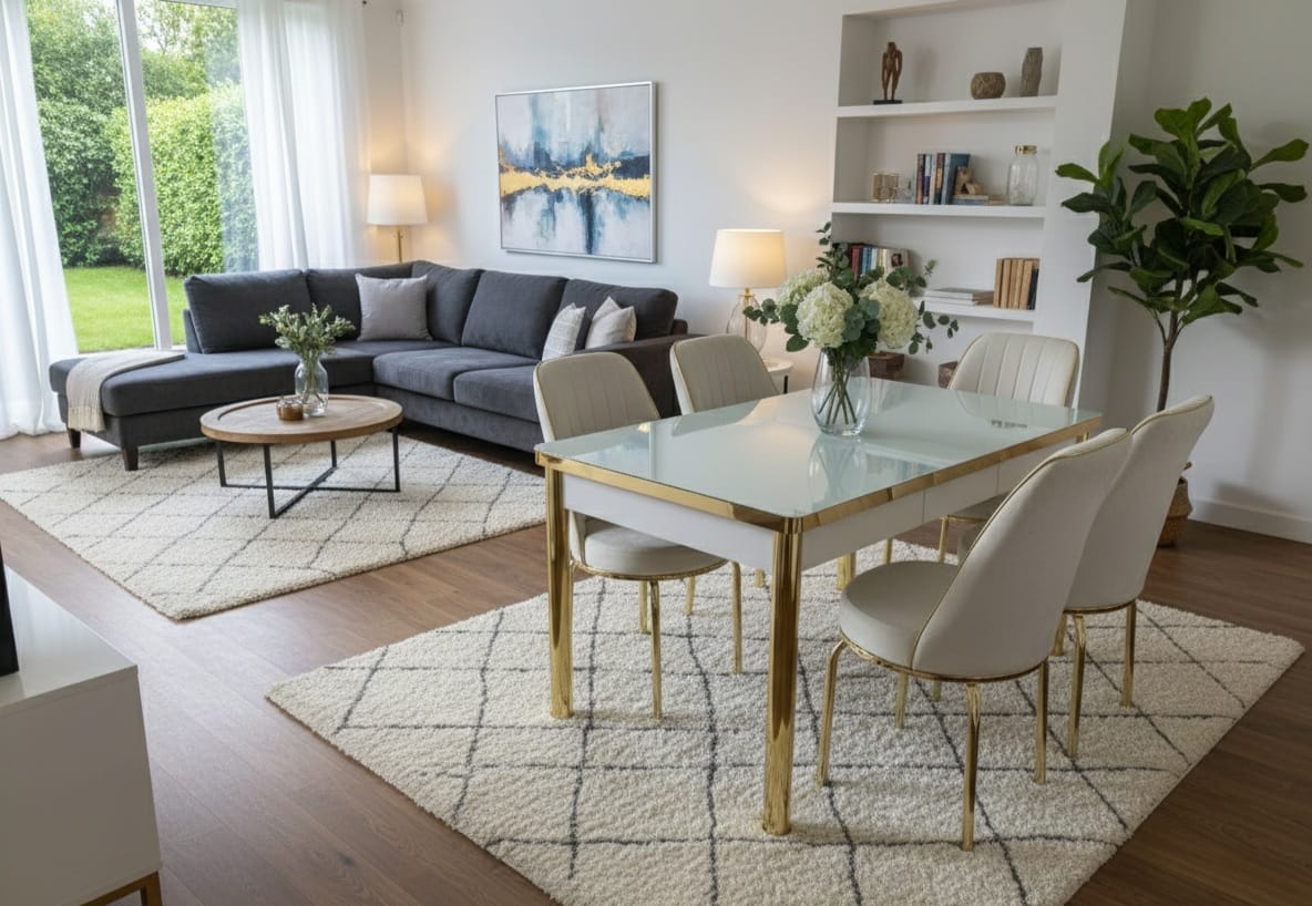 White Gold Effect Dining Table and 6 Chairs