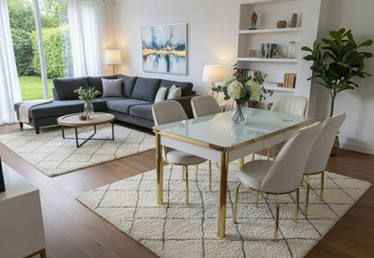 White Gold Effect Dining Table and 6 Chairs