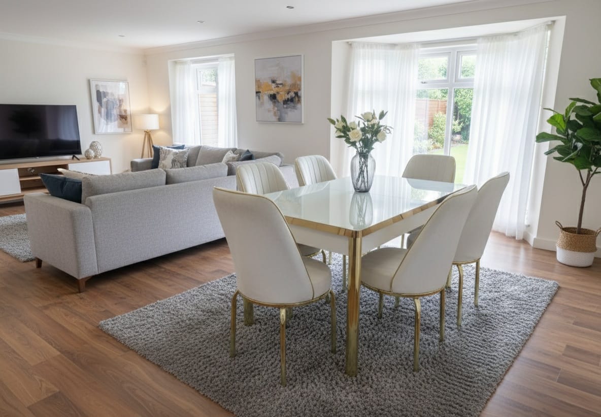 White Gold Effect Dining Table and 6 Chairs