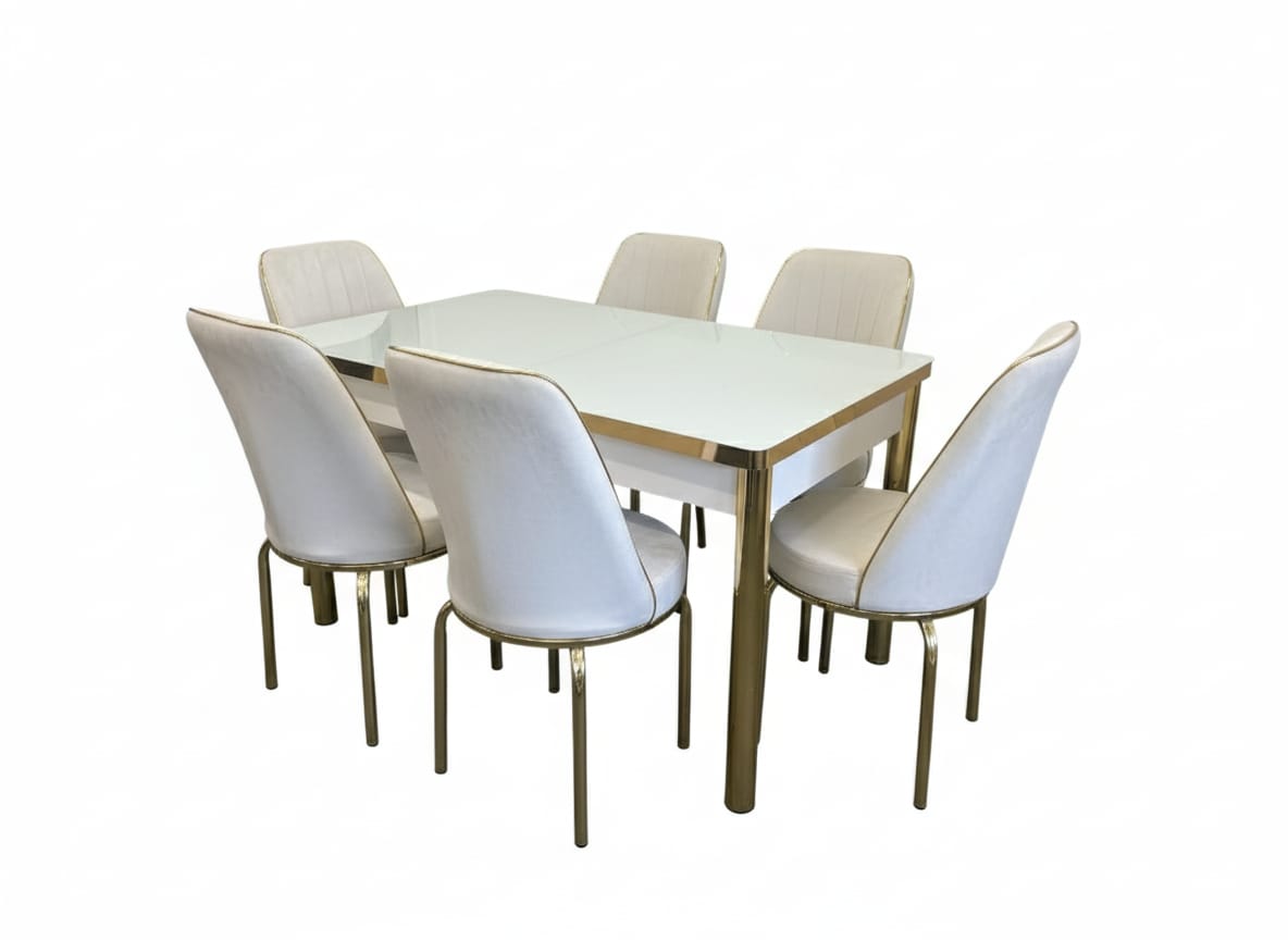 White Gold Effect Dining Table and 6 Chairs