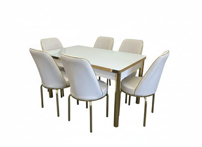 White Gold Effect Dining Table and 6 Chairs