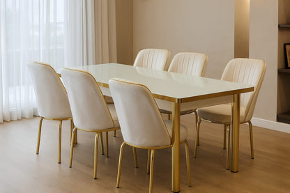 White Gold Effect Dining Table and 6 Chairs