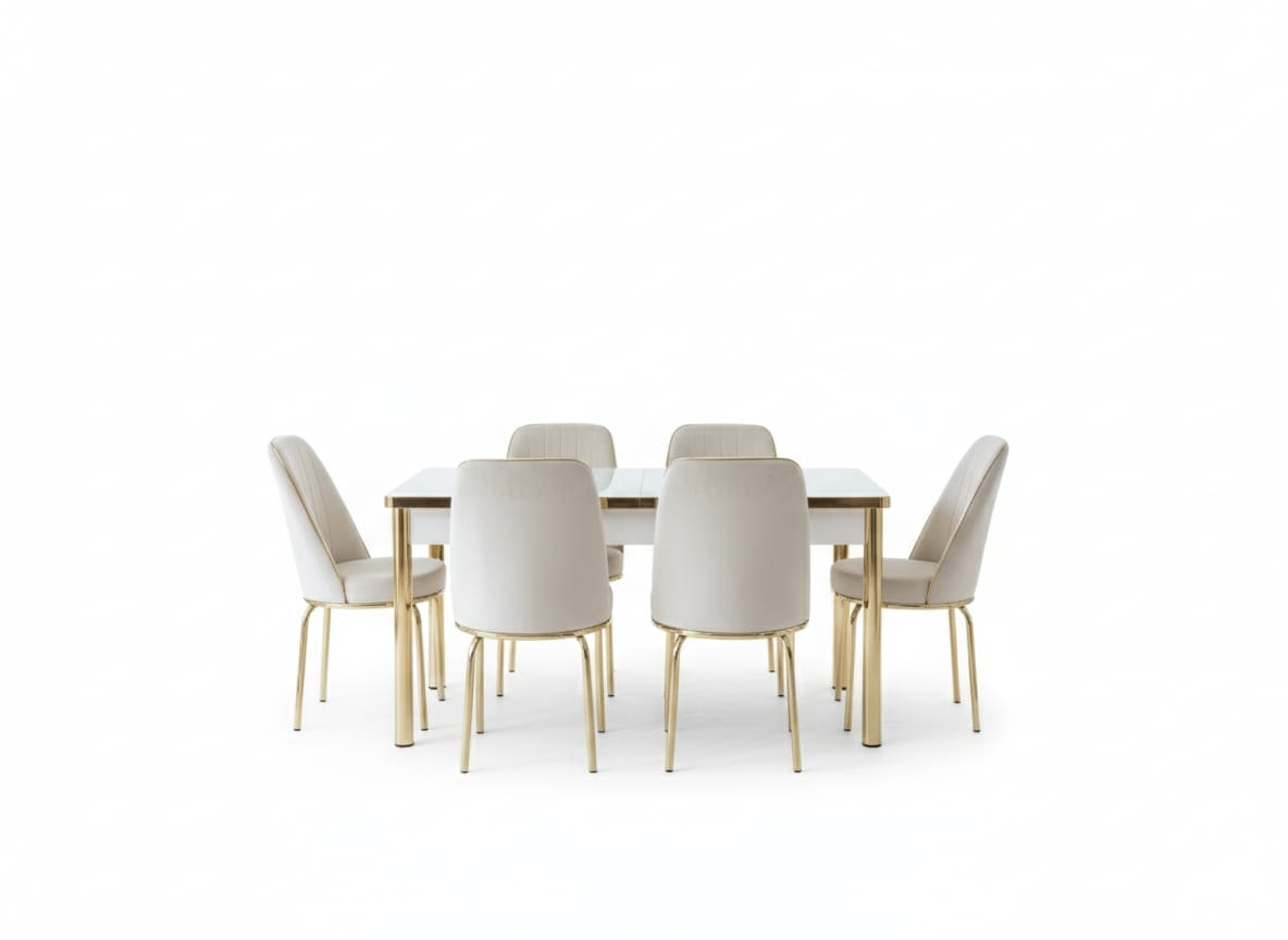 White Gold Effect Dining Table and 6 Chairs