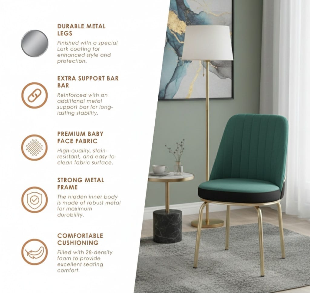 Green Gold Effect Dining Table and 6 Chairs