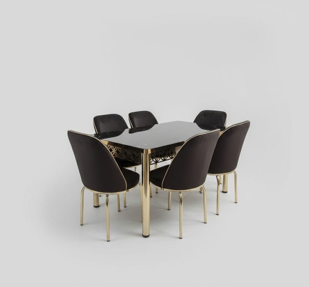 Black Gold Marble Effect Dining Table and 6 Chairs