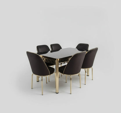 Black Gold Marble Effect Dining Table and 6 Chairs