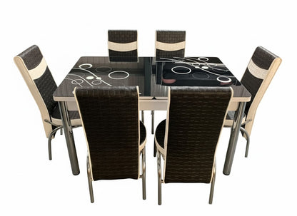 Black White Bubble Effect Dining Table and 6 Leather Chairs