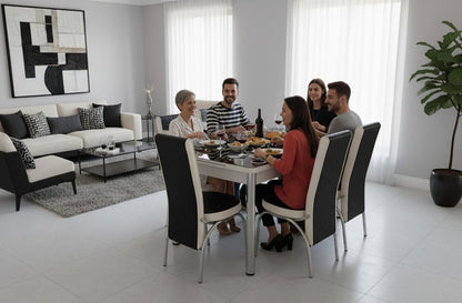 Black White Bubble Effect Dining Table and 6 Leather Chairs