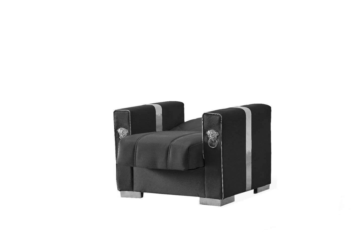 Lion Modern Black Silver 3+2+1 Seater Sofa Bed