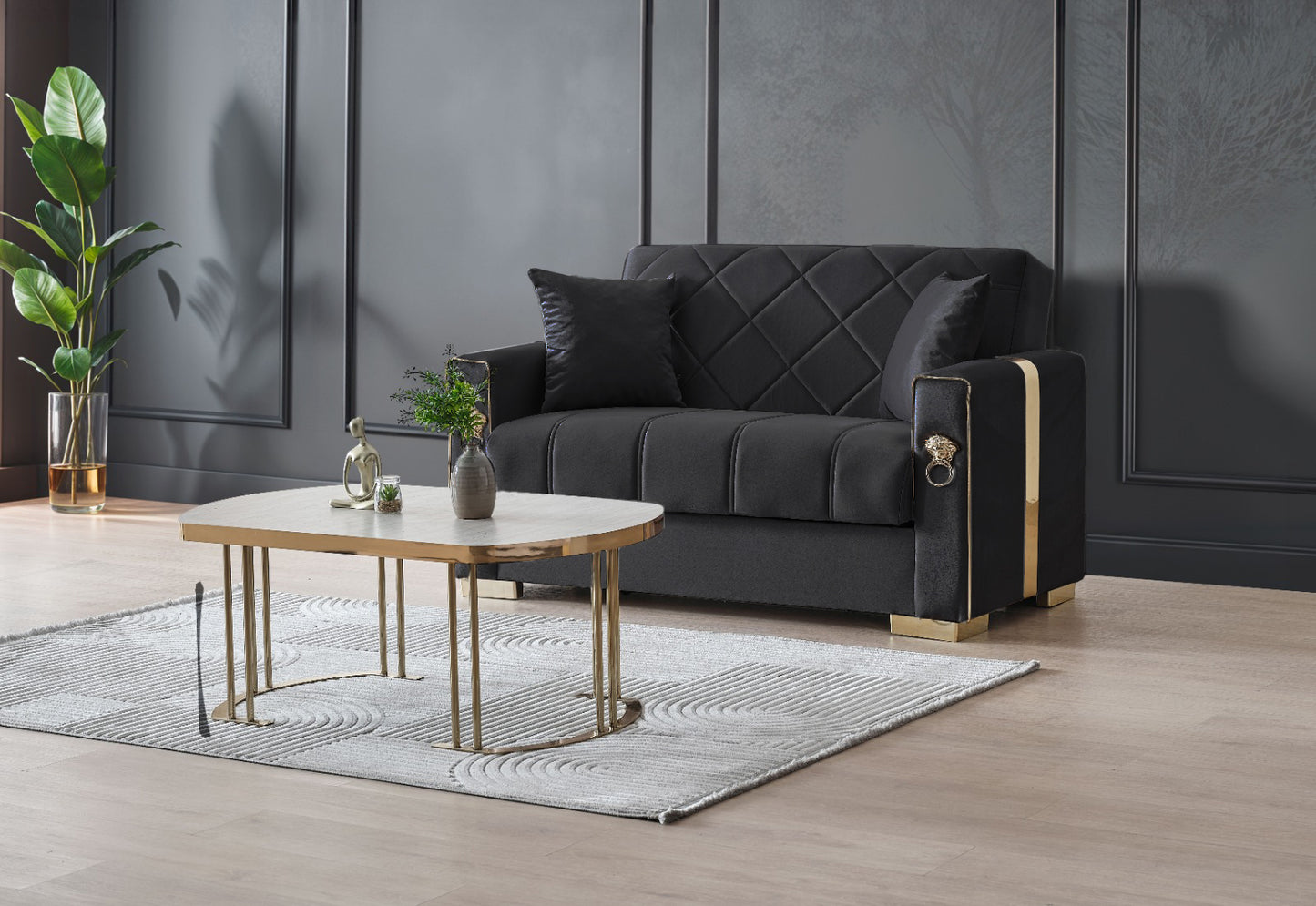 Lion Modern Black Gold 3+2+1 Seater Sofa Bed