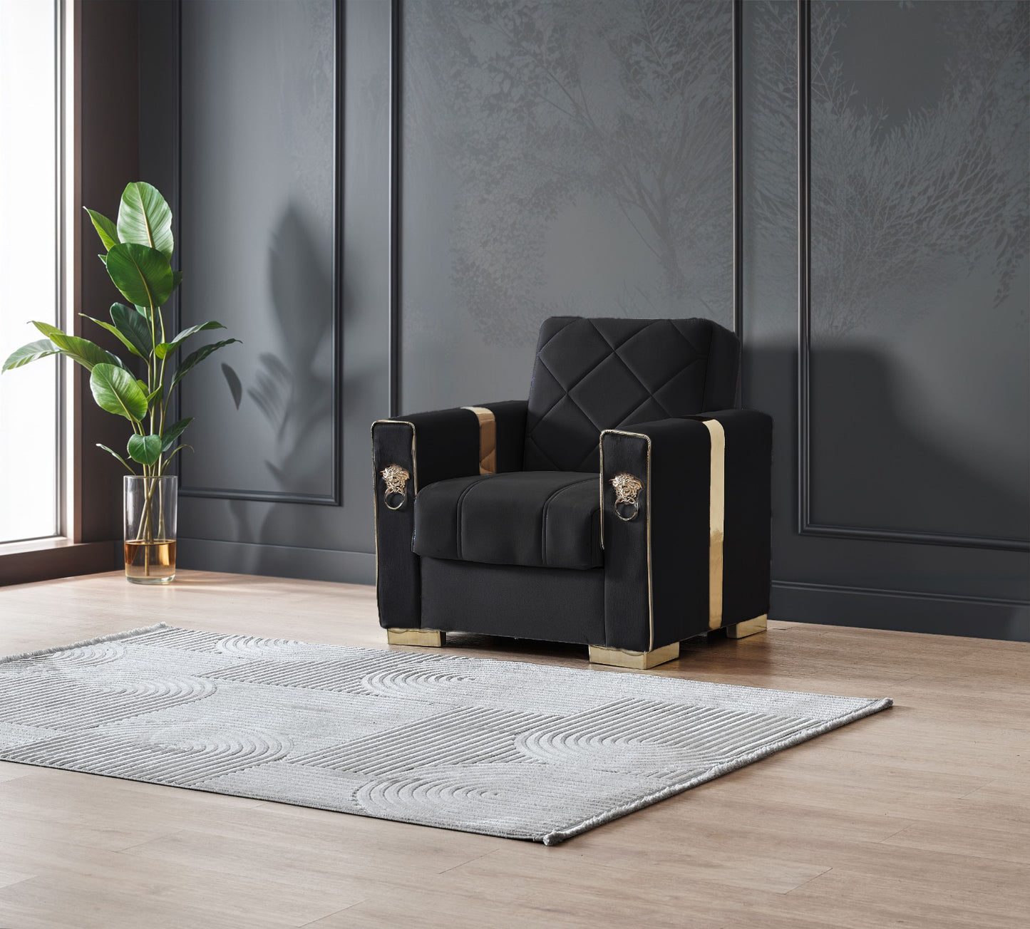 Lion Modern Black Gold 3+2+1 Seater Sofa Bed