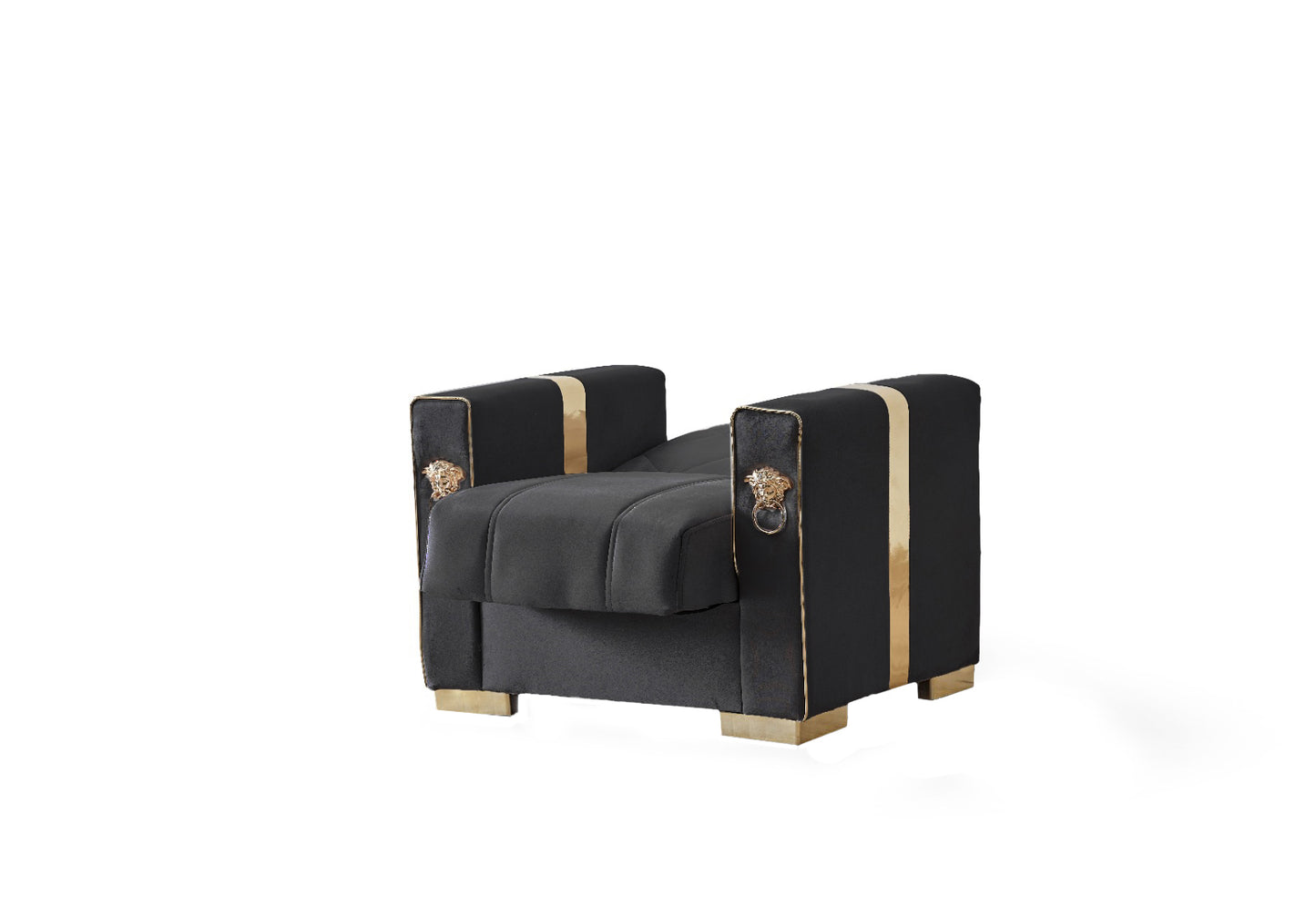 Lion Modern Black Gold 3+2+1 Seater Sofa Bed