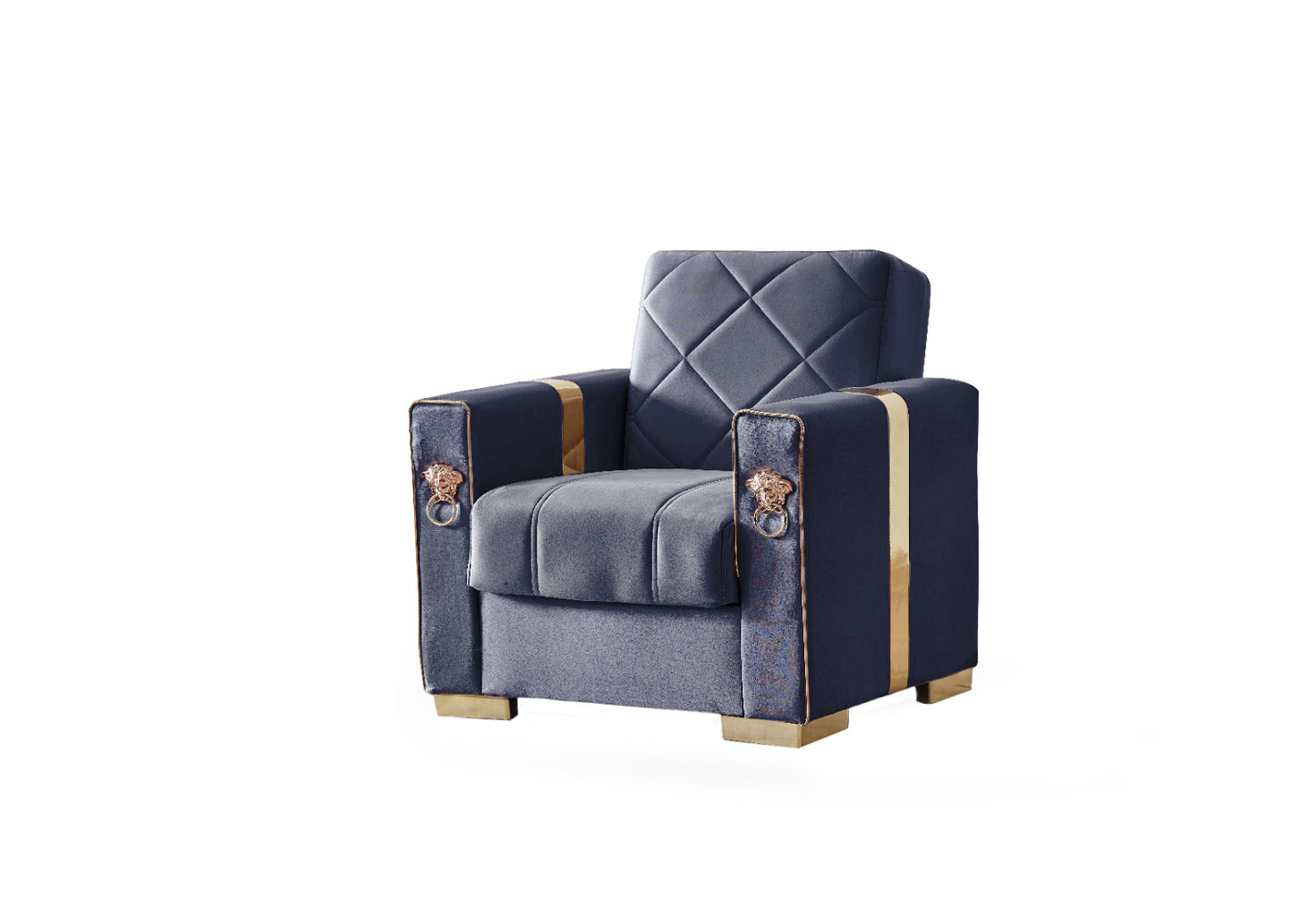 Lion Modern Blue Gold 3+2+1 Seater Sofa Bed