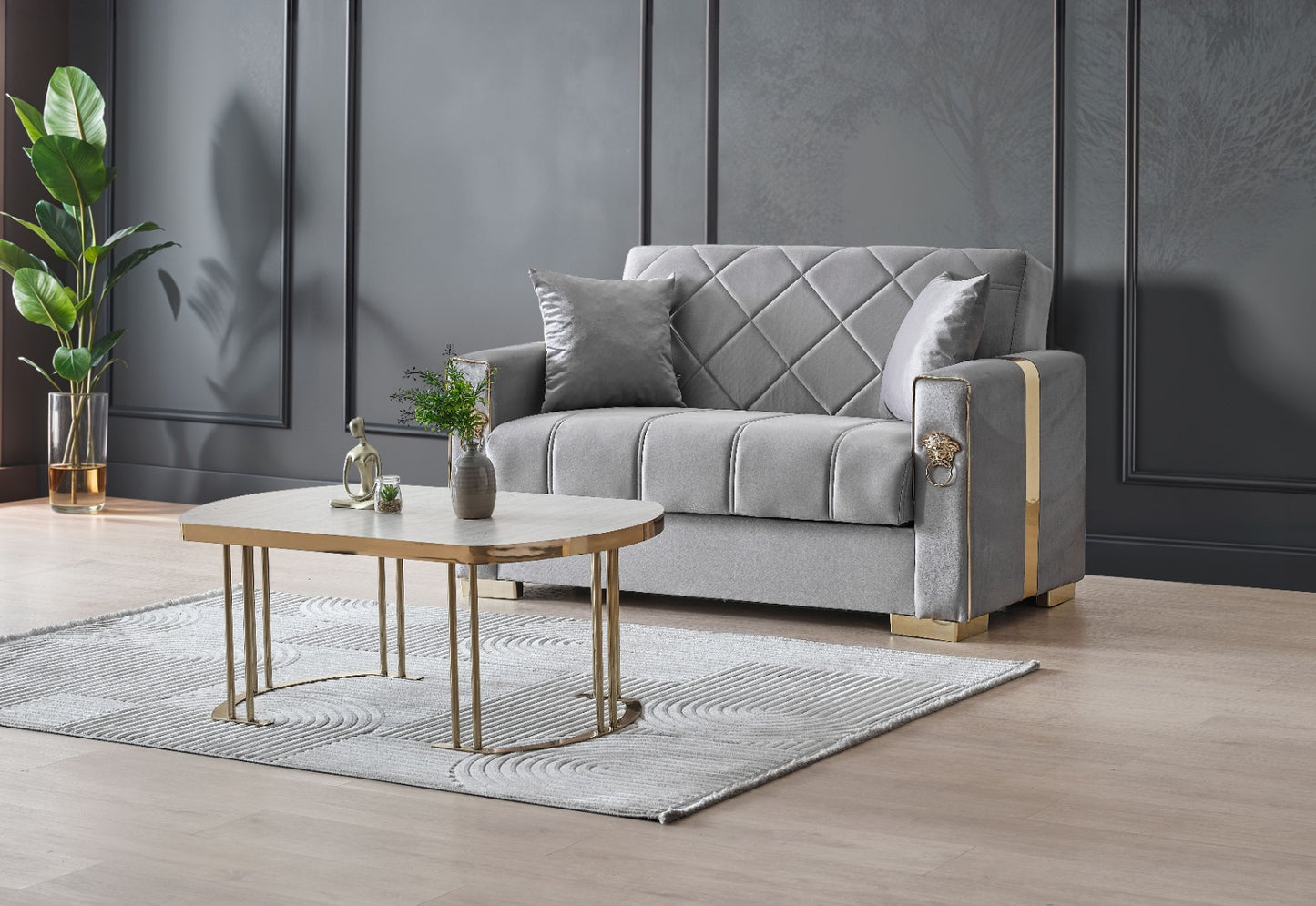 Lion Modern Gray Gold  3+2+1  Seater Sofa Bed