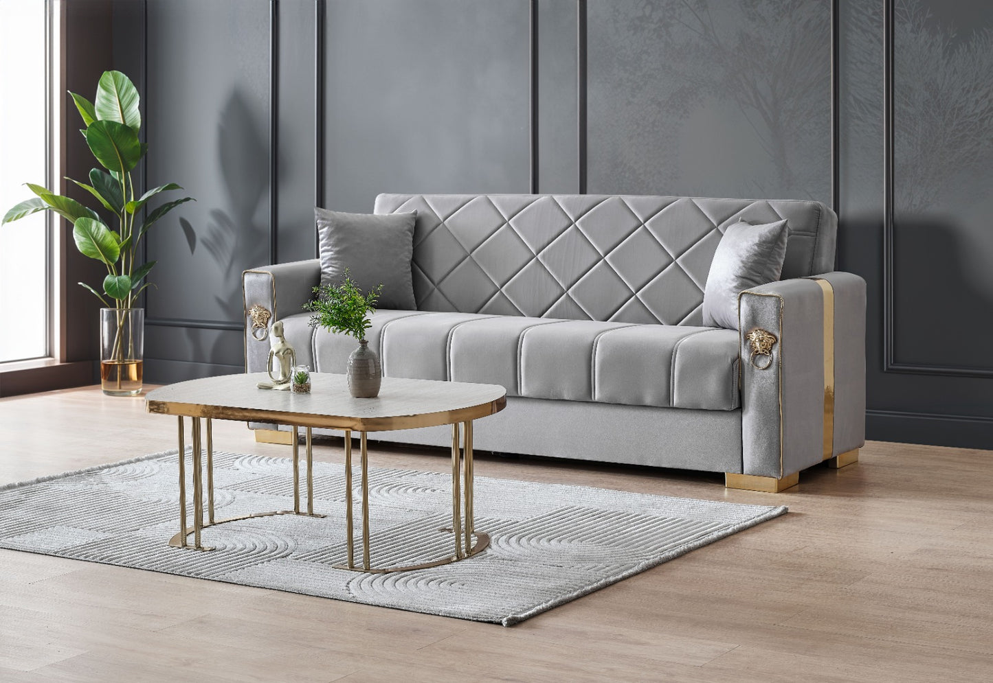 Lion Modern Gray Gold  3+2+1  Seater Sofa Bed