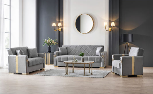 Lion Modern Gray Gold  3+2+1  Seater Sofa Bed