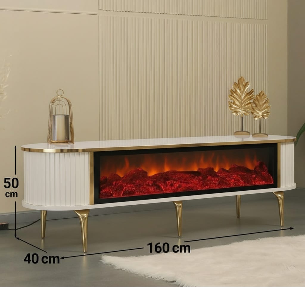 Full Screen Remote Controlled TV Unit- White/Gold