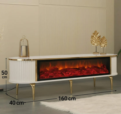 Full Screen Remote Controlled TV Unit- White/Gold