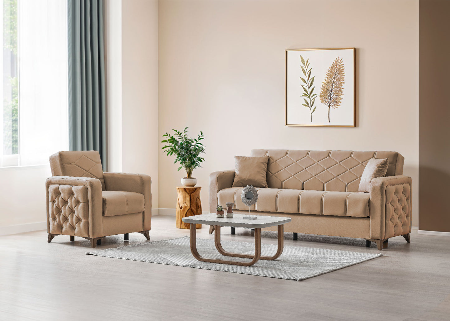 Chester 3+2+1 Seater Sofa Bed - Beige