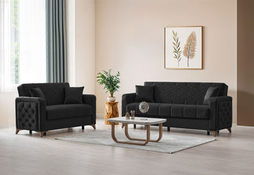 Chester 3+2+1 Seater Sofa Bed -  Black