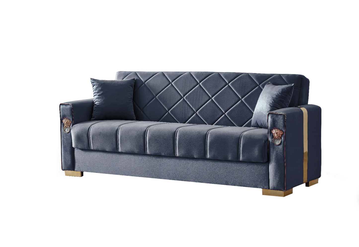 Lion Modern Blue Gold 3+2+1 Seater Sofa Bed