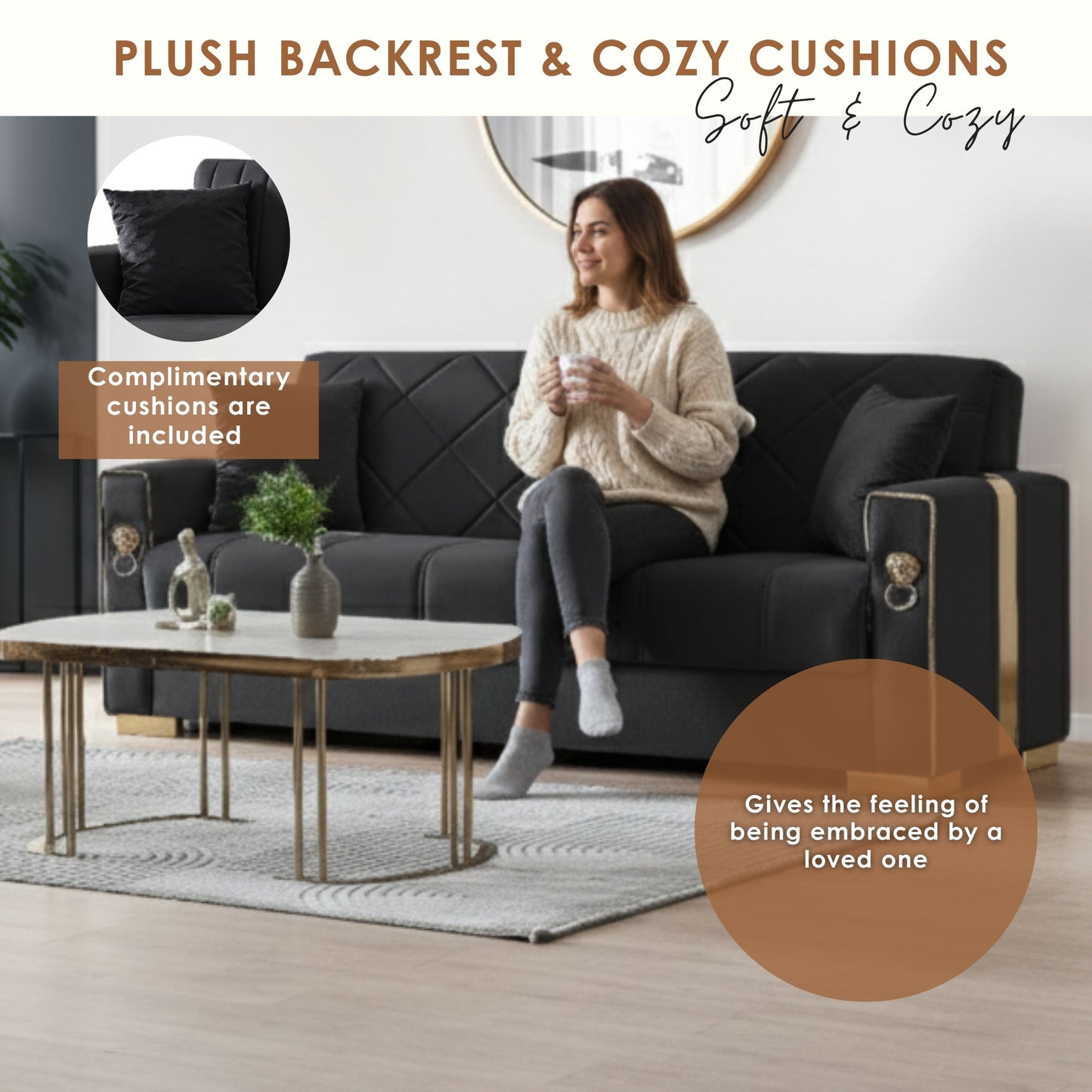 Lion Modern Black Gold 3+2+1 Seater Sofa Bed