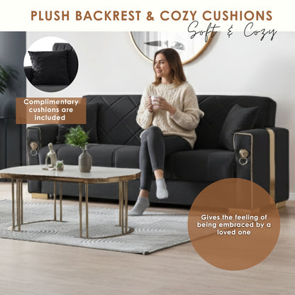 Lion Modern Black Gold 3+2+1 Seater Sofa Bed