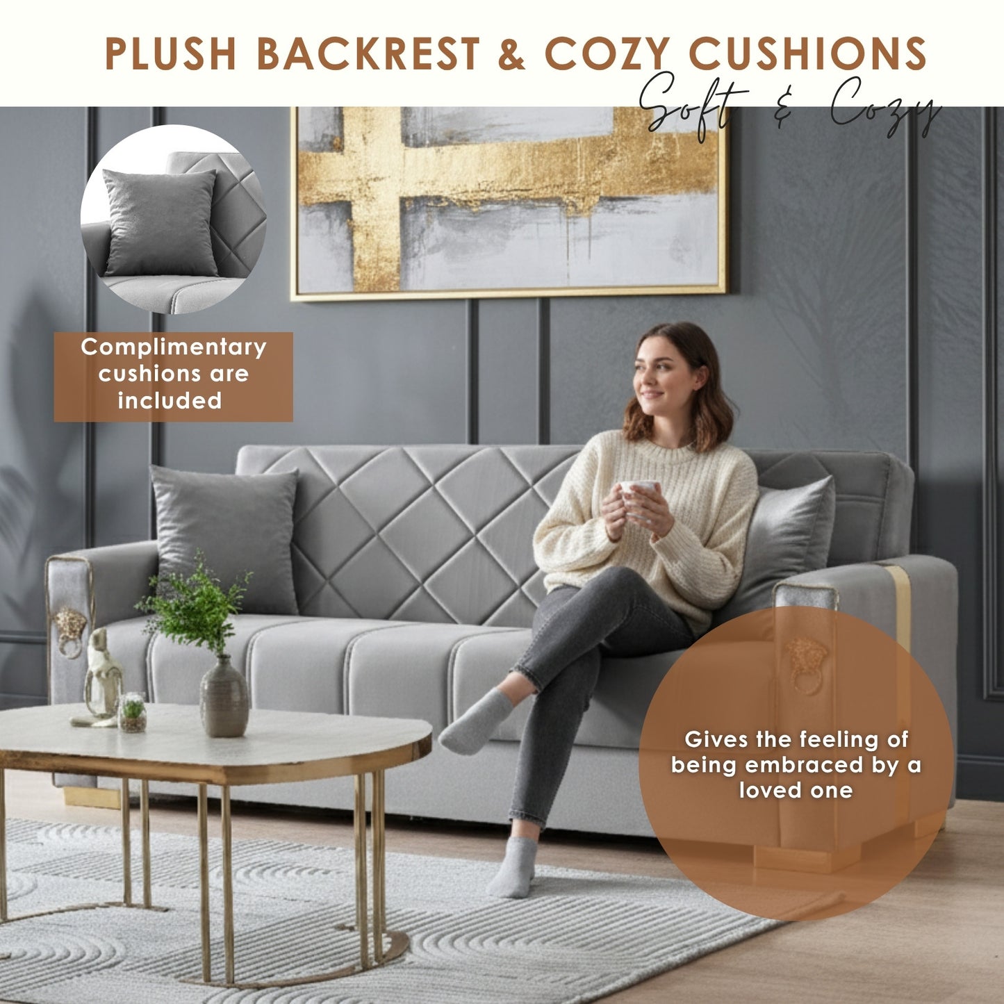 Lion Modern Gray Gold  3+2+1  Seater Sofa Bed