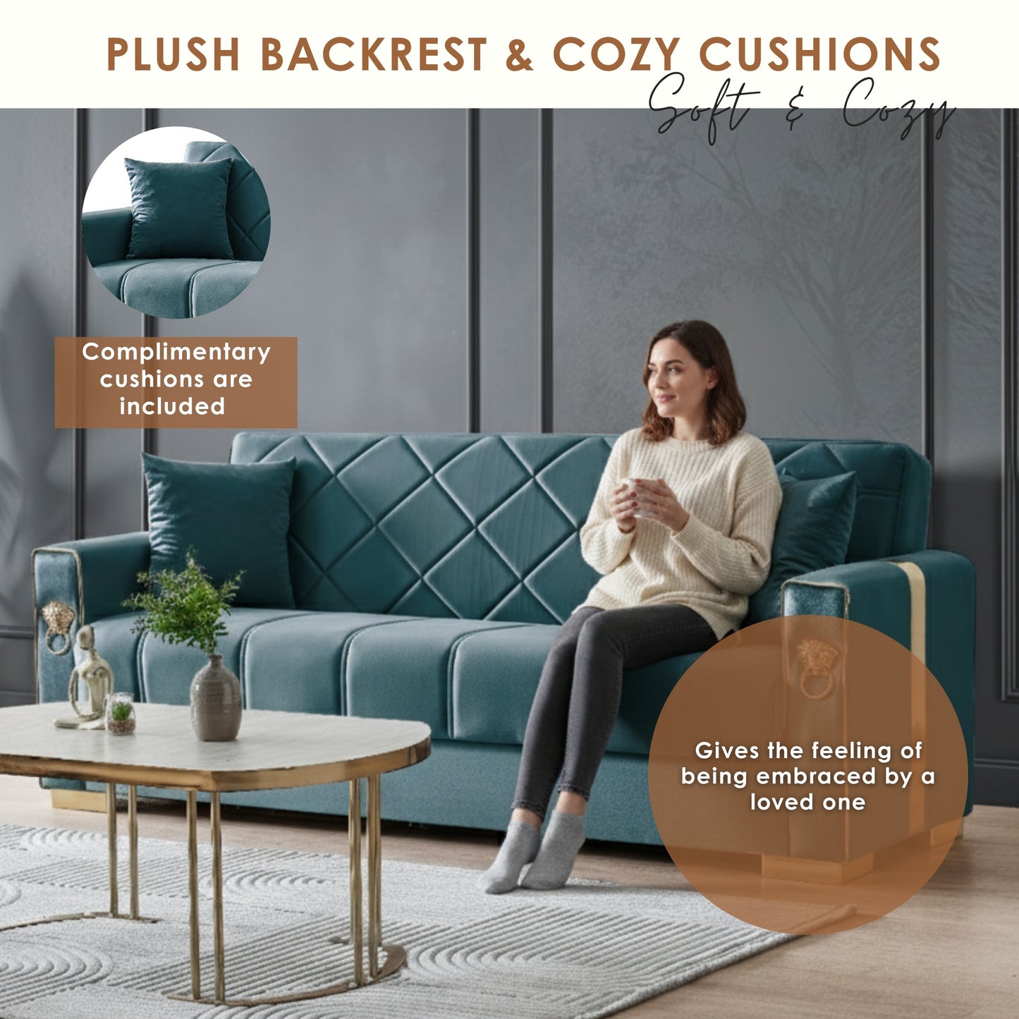 Lion Modern Green Gold 3+2+1 Seater Sofa Bed