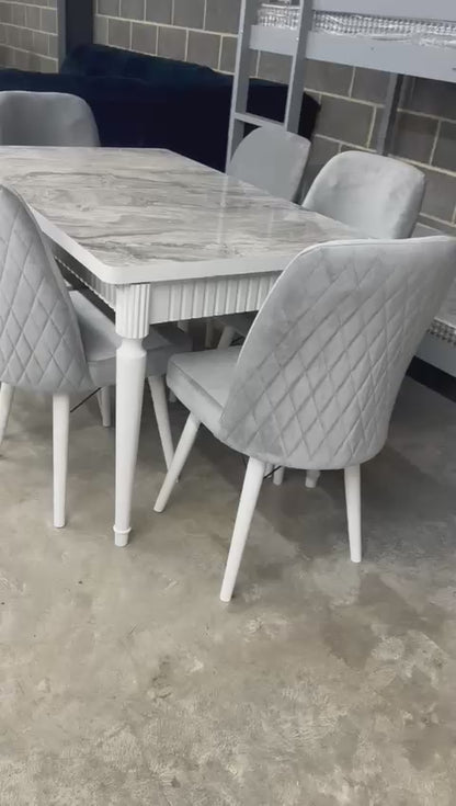 Lux White Leg Wooden Marble effect 6 Chairs