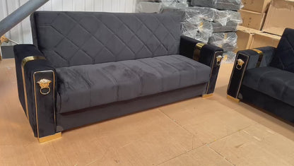 Lion Modern Black Gold 3+2+1 Seater Sofa Bed