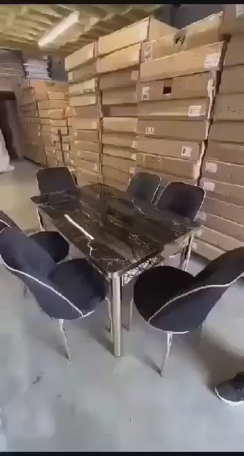 Black Gold Marble Effect Dining Table and 6 Chairs