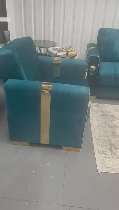 Lion Modern Green Gold 3+2+1 Seater Sofa Bed