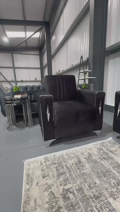 Diamond Elegant Black Silver 3+2+1 Seater Sofa Bed