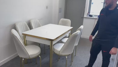 White Gold Effect Dining Table and 6 Chairs