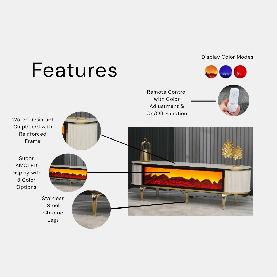 Full Screen Remote Controlled TV Unit- White/Gold